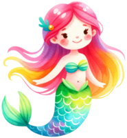 ai generato acquerello sirena fantasia colorato personaggio illustrazione ai generativo png