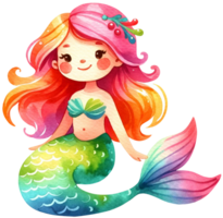 ai generato acquerello sirena fantasia colorato personaggio illustrazione ai generativo png