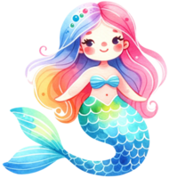 ai generato acquerello sirena fantasia colorato personaggio illustrazione ai generativo png