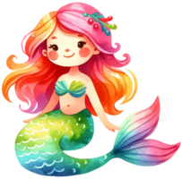 ai generato acquerello sirena fantasia colorato personaggio illustrazione ai generativo png