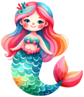 ai generato acquerello sirena fantasia colorato personaggio illustrazione ai generativo png