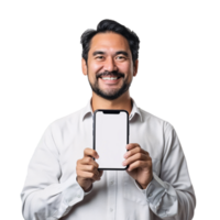 AI generated isolated people holding phone showing white screen png