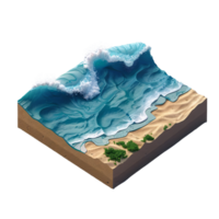 AI generated isometric Tropical Paradise with Palm Trees, and Beach Illustration png