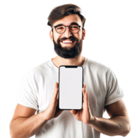 AI generated isolated people holding phone showing white screen png