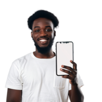 AI generated isolated people holding phone showing white screen png