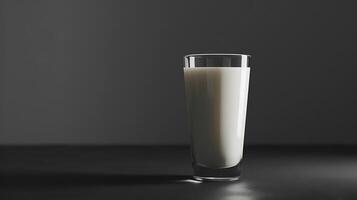 AI generated Glass of milk mock up isolated on light grey background photo