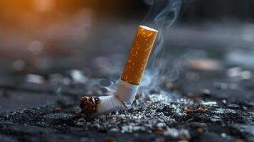 AI generated World No Tobacco Day Concept Stop Smoking, tobacco cigarette butt on the floor photo