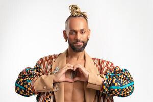 Man showing heart gesture and smiling photo