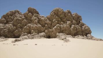 A large rock formation in the middle of a desert video