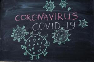 Outbreak Warning. written white chalk on blackboard in connection with epidemic of coronavirus worldwide. photo