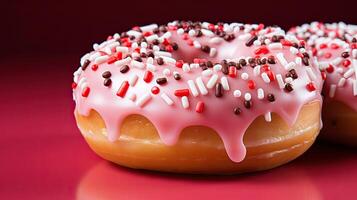 ai generado un rosado escarchado rosquilla con asperja en parte superior foto