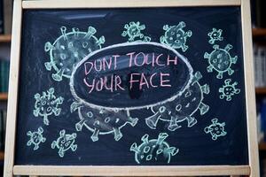 Wash your hand. Outbreak Warning. written white chalk on blackboard in connection with epidemic of coronavirus worldwide. photo