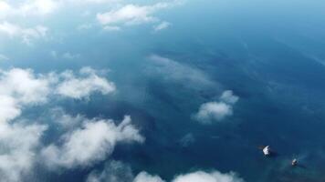 Abstract aerial nature summer ocean sunset sea and sky background. Natural sky with puffy Cumulus clouds composition. Sky replacement for composites. Holiday, vacation and recreational concept video