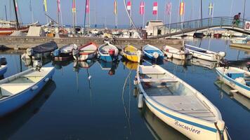 bardolino Italia dieciséis septiembre 2020 Puerto en garda lago de bardolino con de colores barcos video