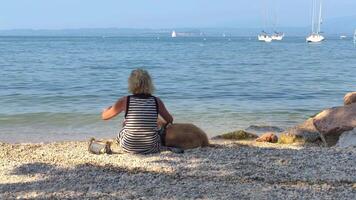 Bardolino Italien 16 September 2020 Panorama von Strand auf Garda See von Bardolino video