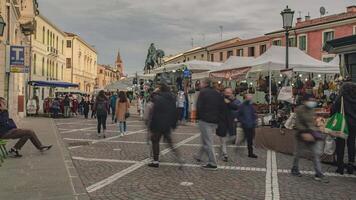 ROVIGO ITALY 29 OCTOBER 2021 Time Lapse crowd of people street market video