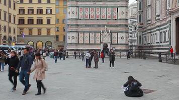 Detail of the bell tower of the Duomo of Florence shot on a cloudy day with the light that enhances the colors video