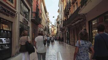 VERONA ITALY 11 SEPTEMBER 2020 View of Mazzini street in Verona in Italy with people walking video