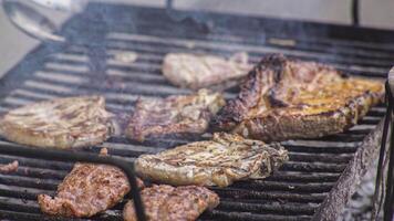 carne è cucinato su il griglia 6 video