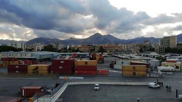 Stacks of containers ready for transport to the port of Palermo video