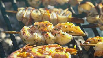 Shrimp skewers on the grill video