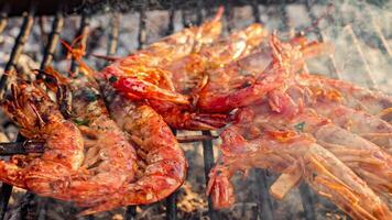 Grilled shrimp on the grill video