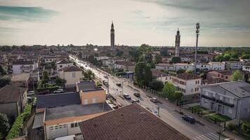 antenn solnedgång panorama av lendinara stadsbild video