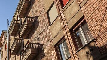 Facade of an old brick tower block video