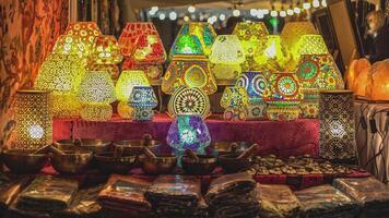 Arabic exhibition lamps in a market video