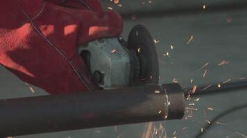 Angle grinder that cuts an iron profile in slow motion 5 video