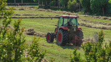 trattore raccoglie fieno nel il campo 2 video