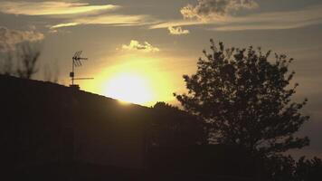 Sunset landscape house silhouette video