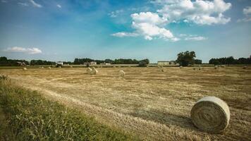 Country landscape with hay bales video