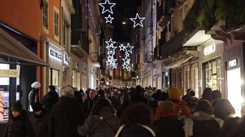 Verona Italy 17 December 2022 Verona alley with Christmas lights at night video