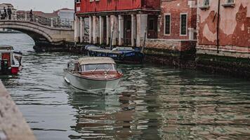 Venice Italy 6 January 2023 Luxury boat navigate river Venice scene video
