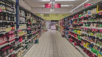 MILAN ITALY 5 NOVEMBER 2021 Shelves with goods from the supermarket without people video