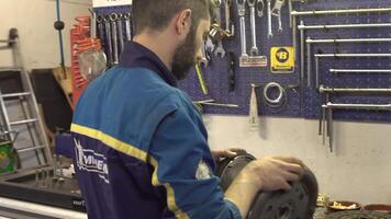 MILAN ITALY 6 MAY 2021 Mechanic with spare parts video