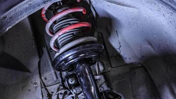 Milan Italy 29 october 2022 Old car suspension detail at mechanic workshop video