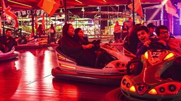 Rovigo Italy 25 October 2022 crush bumper cars at fun fair in amusement park with luna park lights at night video