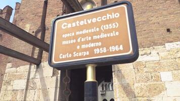 VERONA ITALY 11 SEPTEMBER 2020 Sign of Castelvecchio a medieval castle in Verona in Italy video