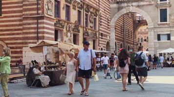 VERONA ITALY 11 SEPTEMBER 2020 People walking in Signori square in Verona Italy video