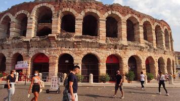 VERONA ITALY 11 SEPTEMBER 2020 View of Arena in Verona Italy with people and tourists visit video