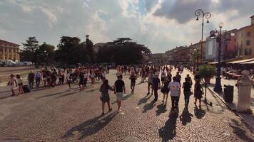 VERONA ITALY 10 SEPTEMBER 2020 Wide angle view of Piazza Bra in Verona in Italy in the golden Hour video