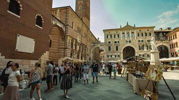 VERONA ITALY 11 SEPTEMBER 2020 Signori square in Verona Italy full of people walking and tourists video