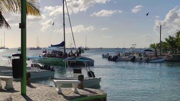 bayahibe dominicain république 23 décembre 2019 catamaran plein de randonneurs est amarrage à bayahibe port video