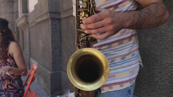 PADOVA ITALY 18 JULY 2020 Couple of Street Musician artists plays on Padua streets in Italy video