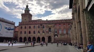 BOLOGNA ITALY 17 JUNE 2020 View of Piazza Maggiore in Bologna Italy full of people video