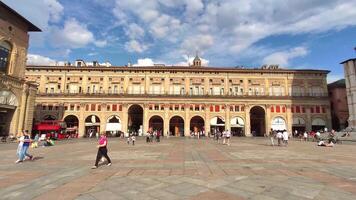 BOLOGNA ITALY 17 JUNE 2020 View of Piazza Maggiore in Bologna Italy full of people video