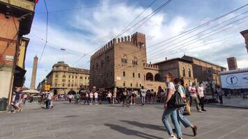 BOLOGNA ITALY 17 JUNE 2020 View of Piazza Maggiore in Bologna Italy full of people video