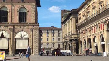 BOLOGNA ITALY 17 JUNE 2020 View of Piazza Maggiore in Bologna Italy full of people video